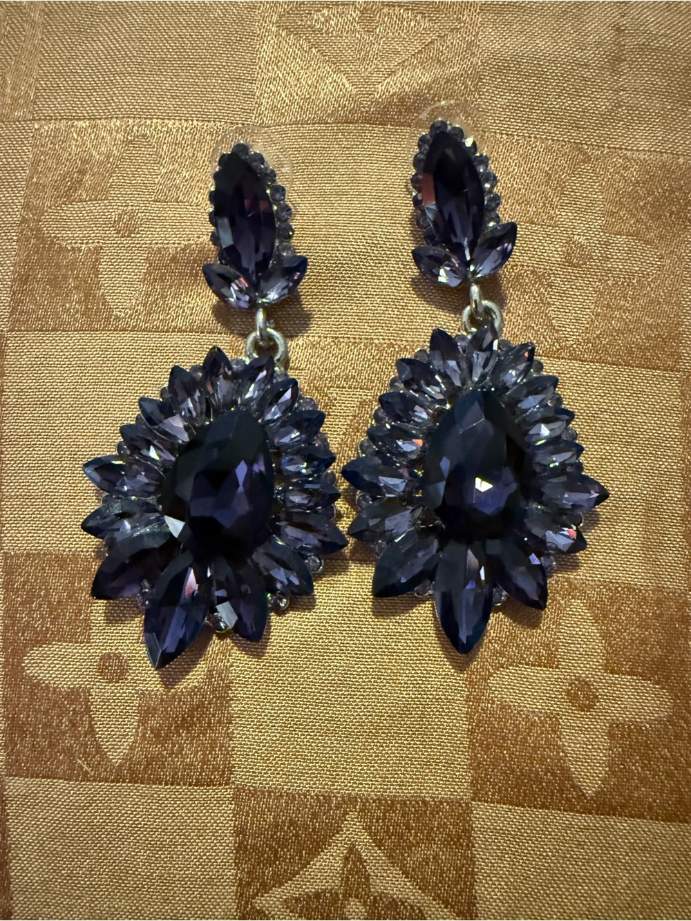 Purple Teardrop Crystal Statement Earrings - Women Jewelry